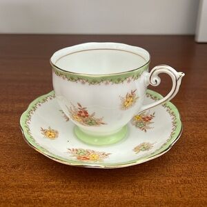 Vintage Bell China Yellow and Orange Floral Teacup and Saucer